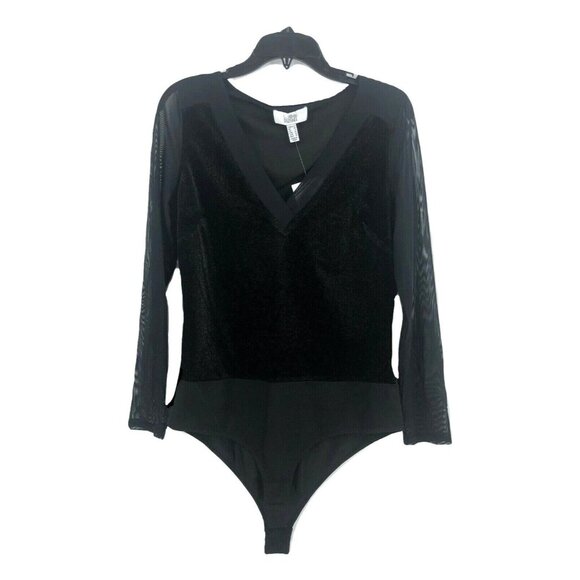 Belle Badgley Mischka Bodysuit Women's 12 (Fits M) Black Sparkly Velvet New - Picture 1 of 5